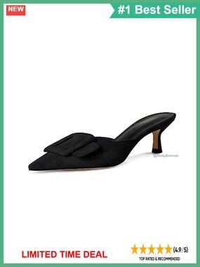 Suede Kitten Heel Mules Pointed Toe Square Buckle Slip On Dress Sandals